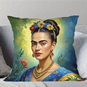 NEW Frida Kahlo Colorful Throw Pillow Cushion COVER ONLY Soft Printed 18”x18”